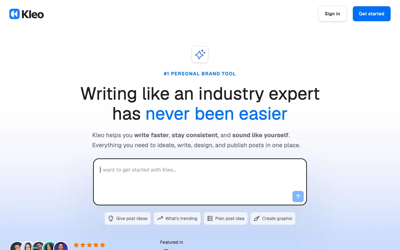 Kleo interface, a browser tool that surfaces top LinkedIn posts and helps write your own in the feed.