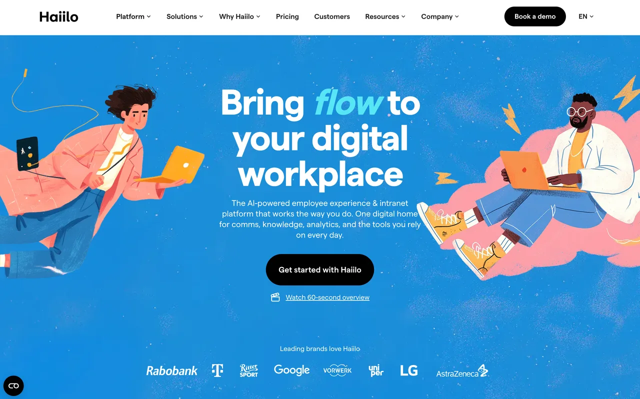 Haiilo homepage, an employee experience and intranet platform combining internal comms with advocacy.